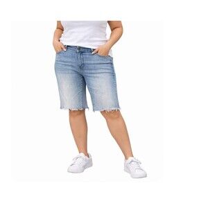 Torrid brand denim bermuda shorts SZ 10 medium wash frayed hem